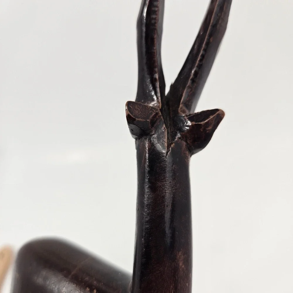 Vintage Hand Carved Ebony Wood Gazelle Statue African Antelope Folk Art Decor 13